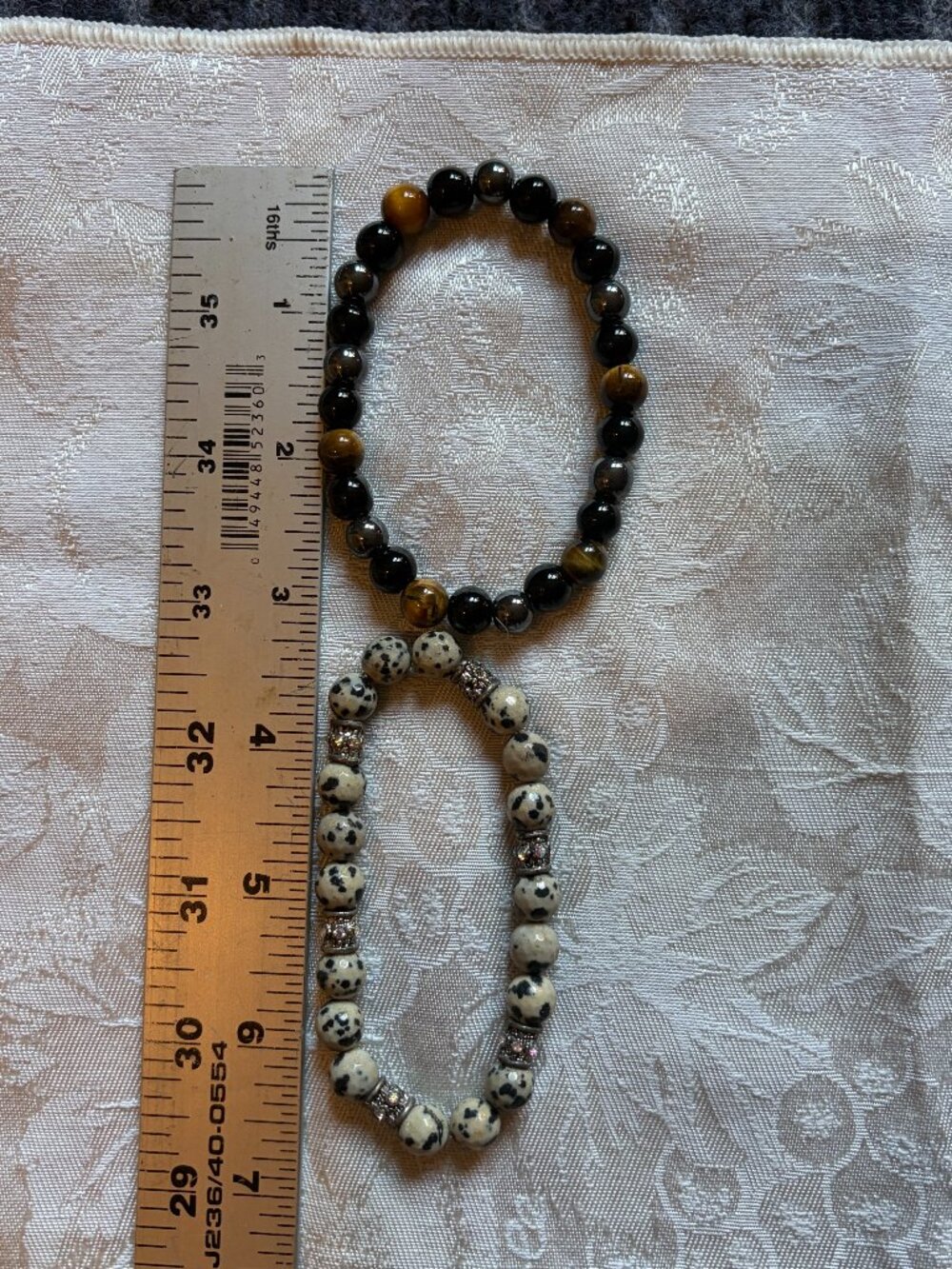 Dalmatian Jasper and black onyx beaded bracelets Silver toned spacer accents 40g - Picture 3 of 3